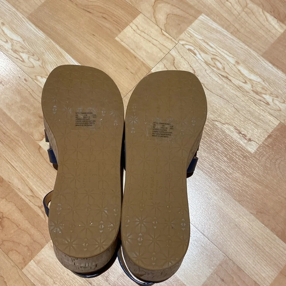 Coach Navy Leather Cork Wedge Sandals - Picture 3 of 7